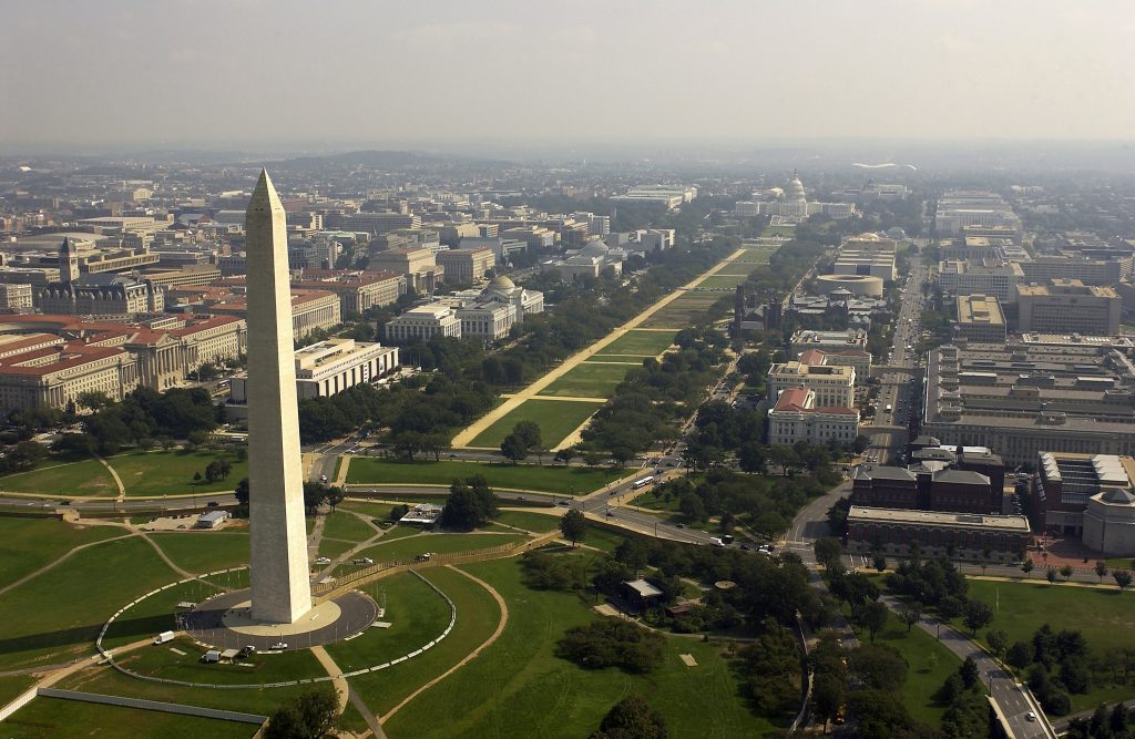 030926-F-2828D-307
Washington, D.C. (Sept. 26, 2003) -- Aerial view of the Washington Monument with the Capitol in the background.  DoD photo by Tech. Sgt. Andy Dunaway. (RELEASED)