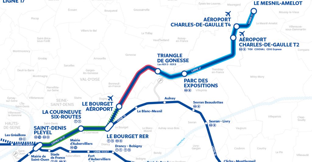 Grand Paris Express ligne 17 carte mise à jour suite aux arbitrages gouvernementaux de fevrier 2018