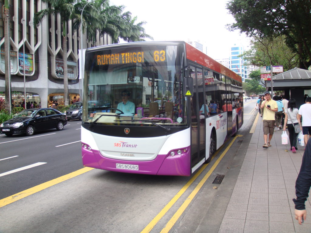 SBS Transit's Gemilang bodied Scania K230UB Euro 4 (SBS8068D, built 2007) at outside City Hall MRT Station, Singapore.
15 Mar 08 
(c) CC - GFDL