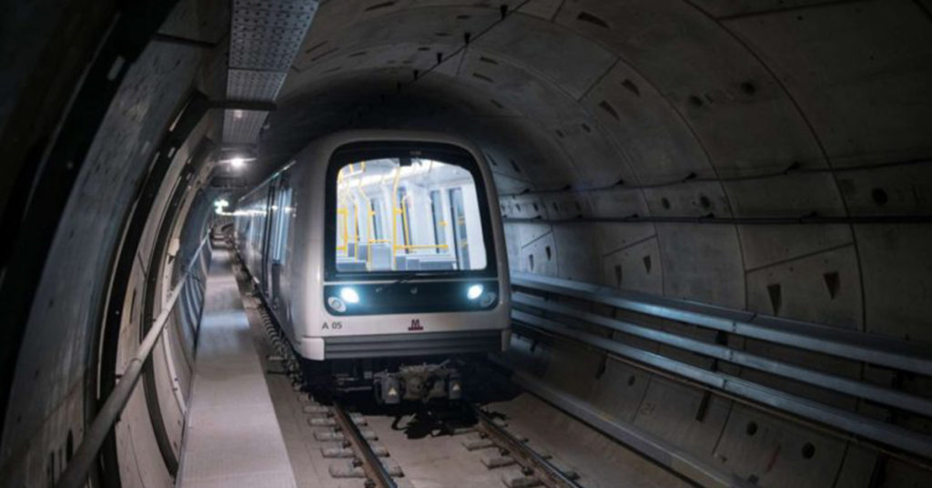 Metrotog. Testkørsler i Cityringtunnelen.