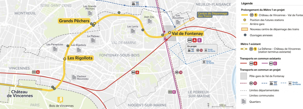 trace prolongement ligne 1 ratp