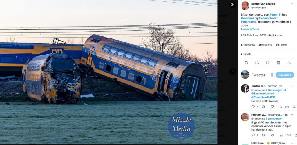Un mort et une trentaine de blessés lors d'un déraillement de train aux Pays-Bas 5 capture decran 2023 04 04 a 125021 e1680605554937 1536x801 1