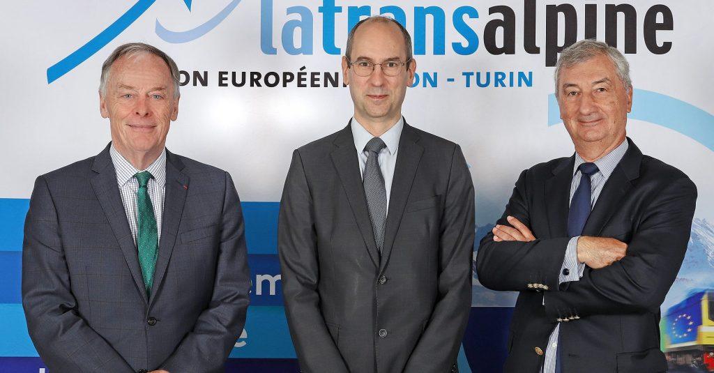 Vincent de Rivaz président de la Transalpine, Matthieu Chabanel, Pdg de SNCF Réseau, et Jacques Gounon, vice-président délégué du Comité pour la Transalpine.