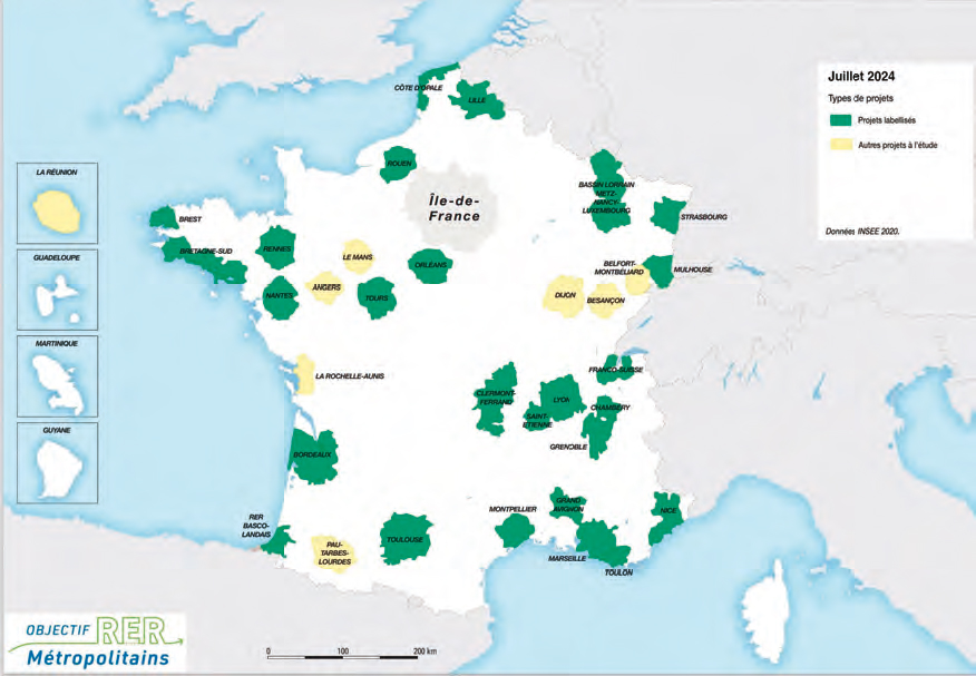 Carte projets RER Metropolitains