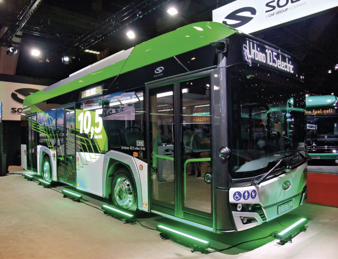 le nouveaumidibus Urbino 10.5
electric, du constructeur
polonais Solaris, est le
plus capacitif dans sa
catégorie.